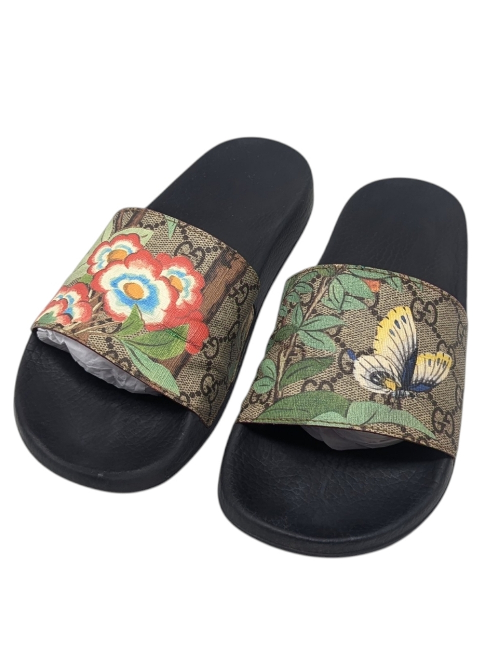 Gucci Tian Slides GG Supreme RARE Butterfly Floral Slide Sandals Size EU 38